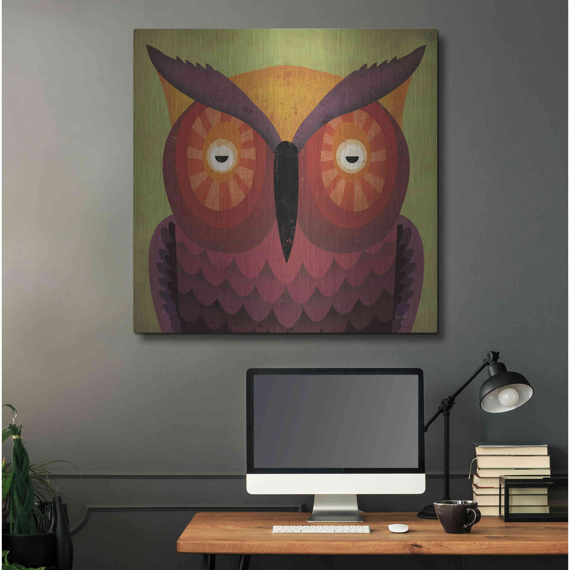 Luxe Metal Art 'Owl Wow' by Ryan Fowler, Metal Wall Art,36x36
