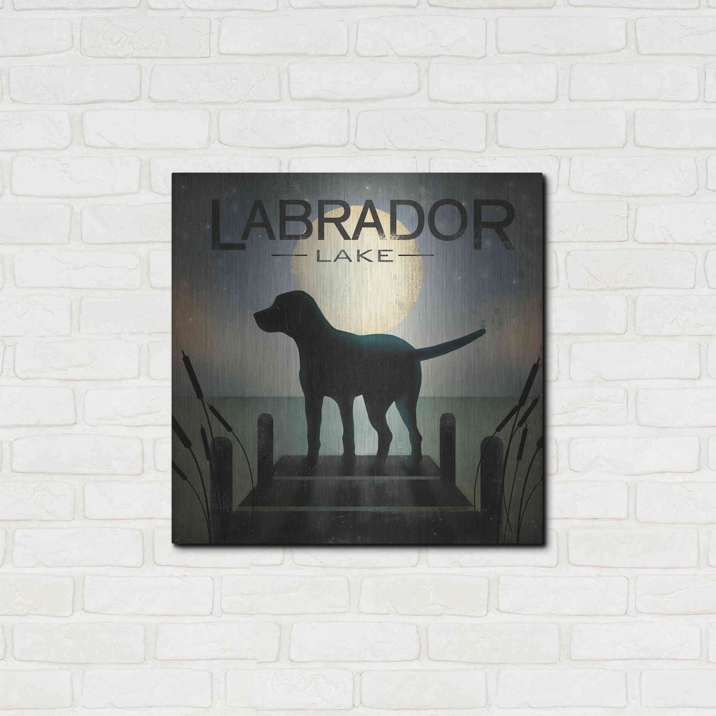 Luxe Metal Art 'Moonrise Black Dog - Labrador Lake' by Ryan Fowler, Metal Wall Art,24x24