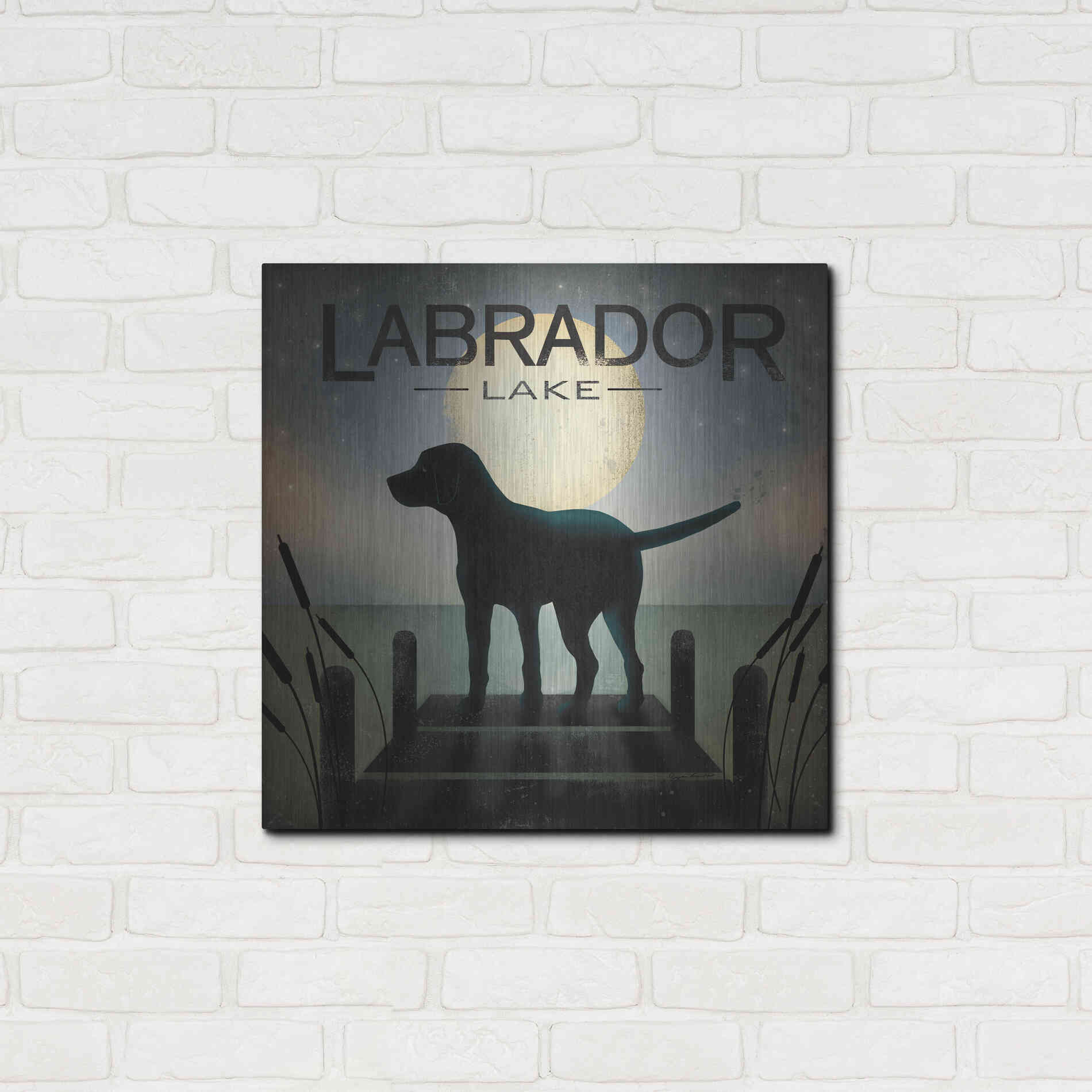 Luxe Metal Art 'Moonrise Black Dog - Labrador Lake' by Ryan Fowler, Metal Wall Art,24x24