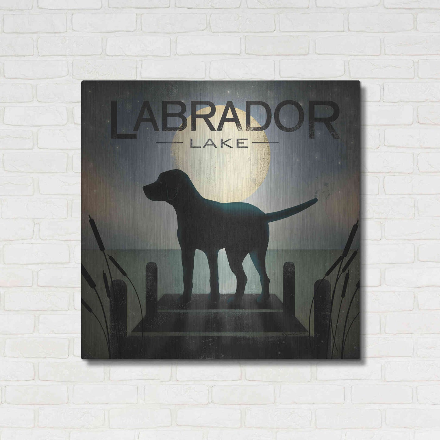 Luxe Metal Art 'Moonrise Black Dog - Labrador Lake' by Ryan Fowler, Metal Wall Art,36x36