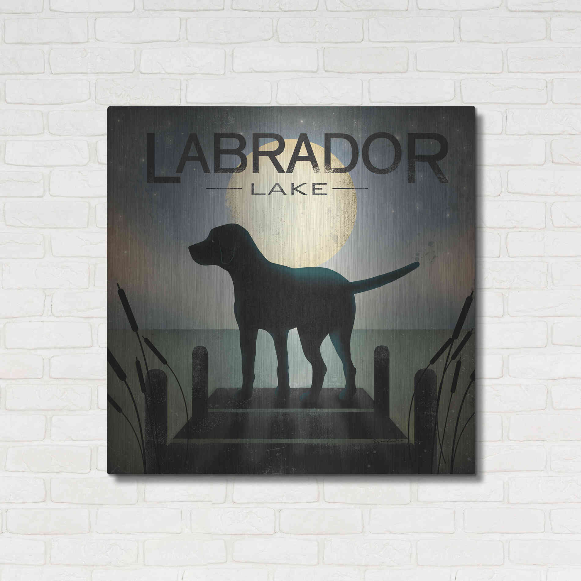 Luxe Metal Art 'Moonrise Black Dog - Labrador Lake' by Ryan Fowler, Metal Wall Art,36x36