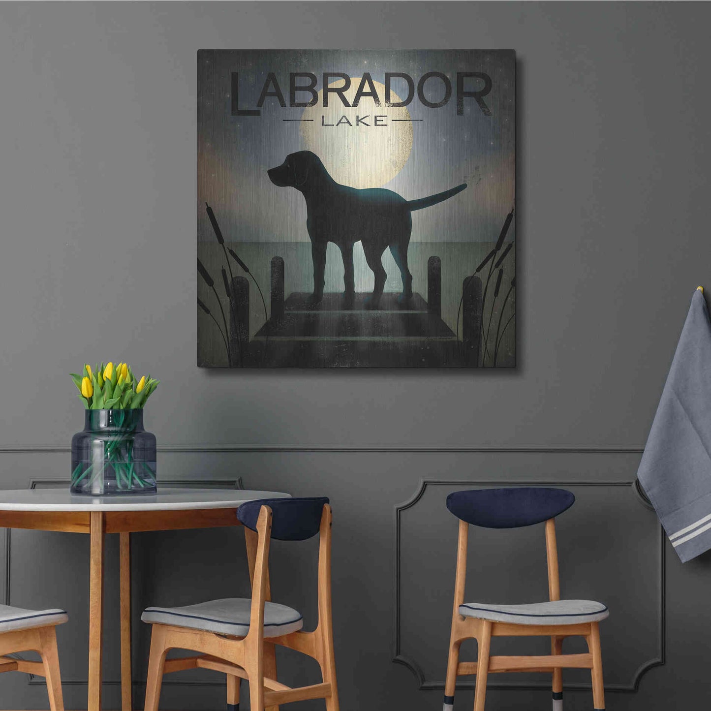 Luxe Metal Art 'Moonrise Black Dog - Labrador Lake' by Ryan Fowler, Metal Wall Art,36x36