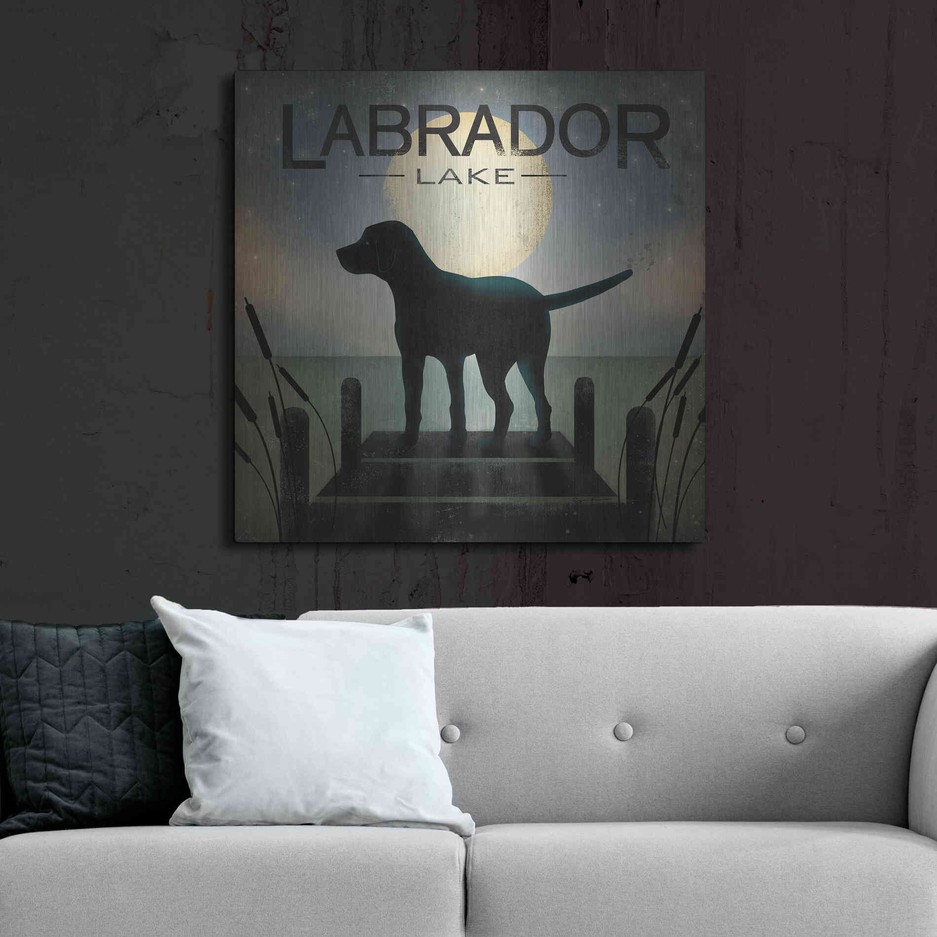 Luxe Metal Art 'Moonrise Black Dog - Labrador Lake' by Ryan Fowler, Metal Wall Art,36x36