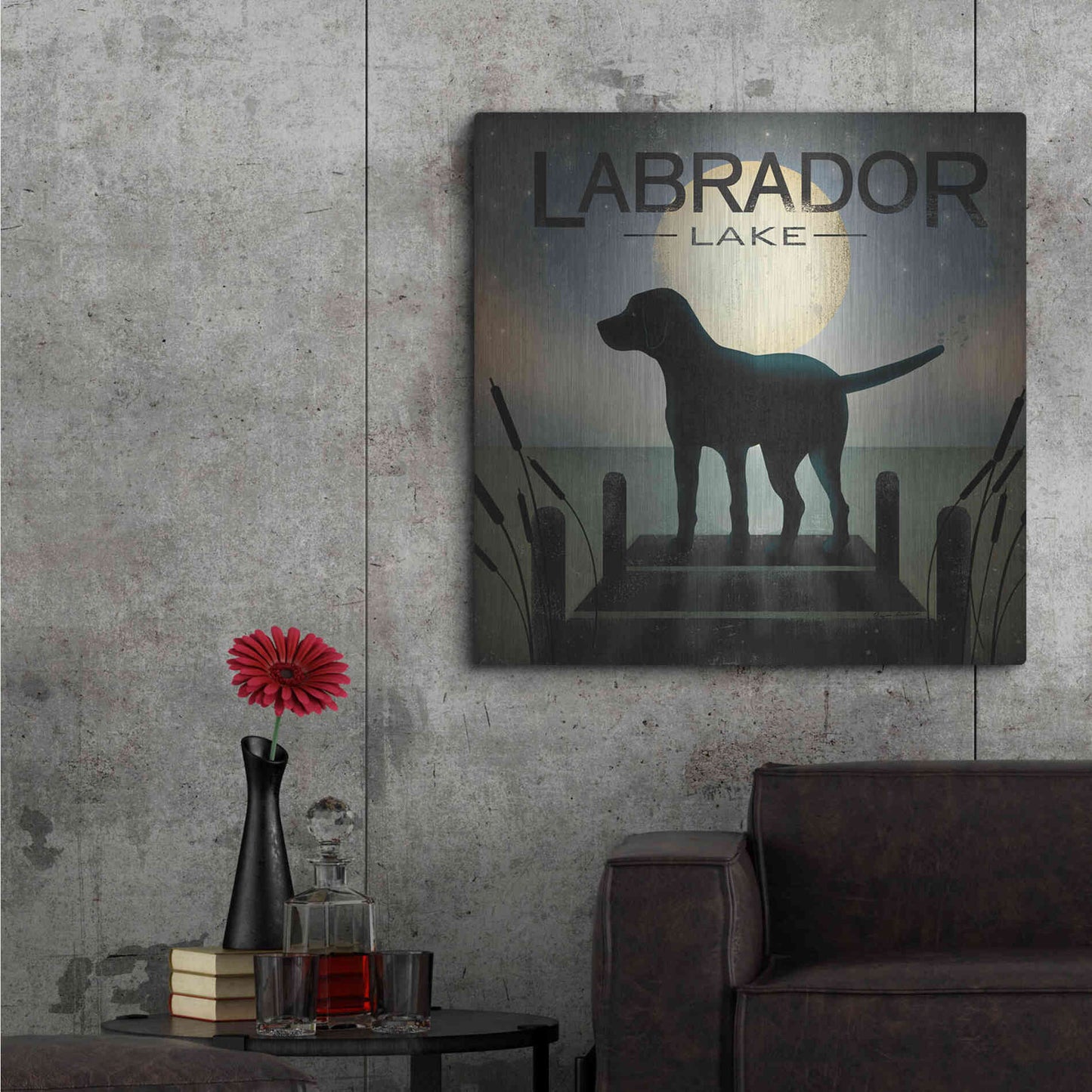 Luxe Metal Art 'Moonrise Black Dog - Labrador Lake' by Ryan Fowler, Metal Wall Art,36x36