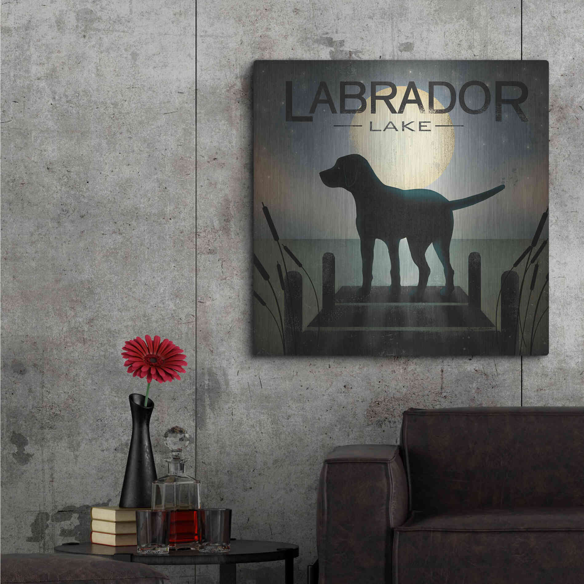 Luxe Metal Art 'Moonrise Black Dog - Labrador Lake' by Ryan Fowler, Metal Wall Art,36x36
