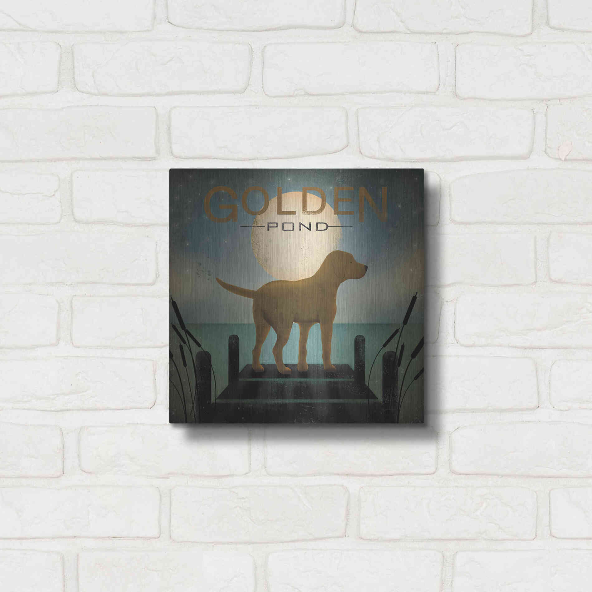 Luxe Metal Art 'Moonrise Yellow Dog - Golden Pond' by Ryan Fowler, Metal Wall Art,12x12
