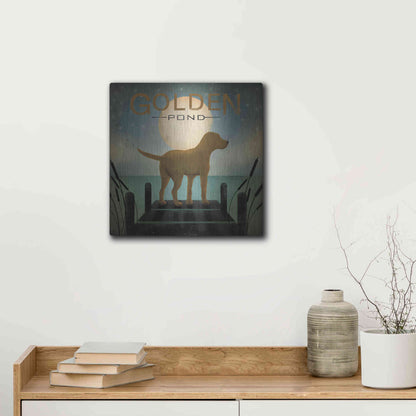 Luxe Metal Art 'Moonrise Yellow Dog - Golden Pond' by Ryan Fowler, Metal Wall Art,12x12