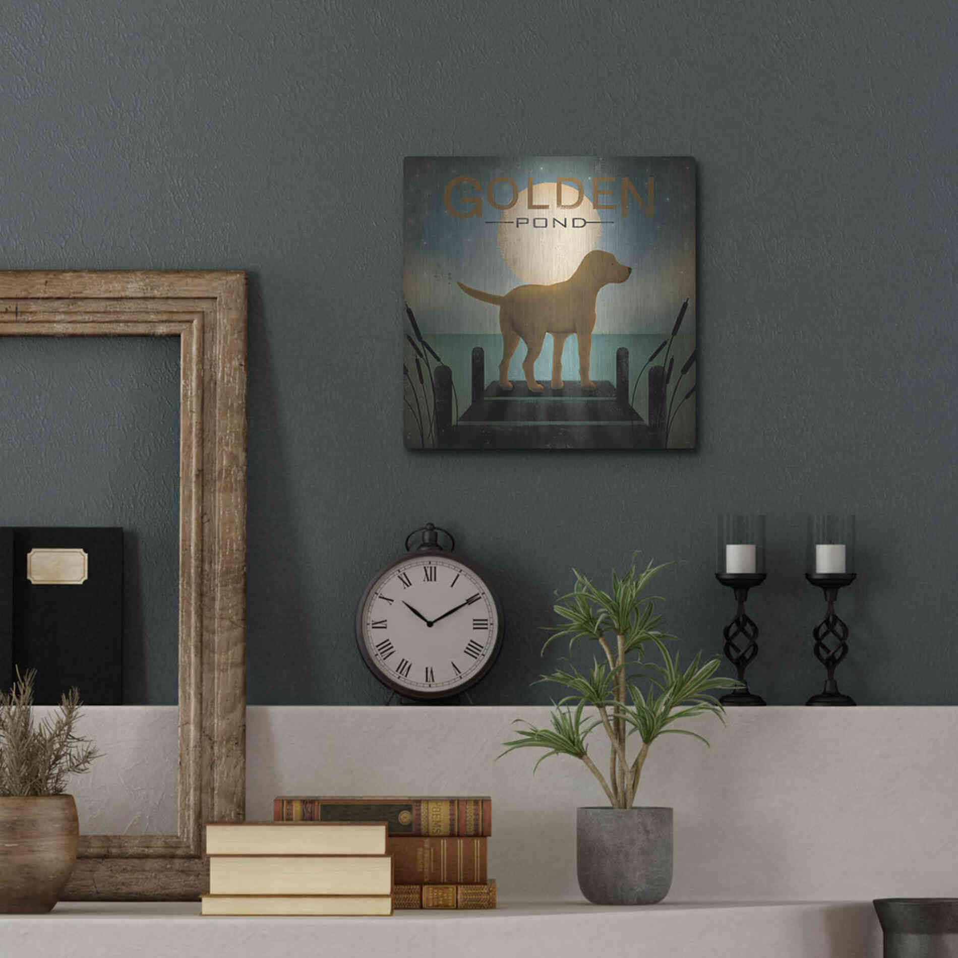 Luxe Metal Art 'Moonrise Yellow Dog - Golden Pond' by Ryan Fowler, Metal Wall Art,12x12