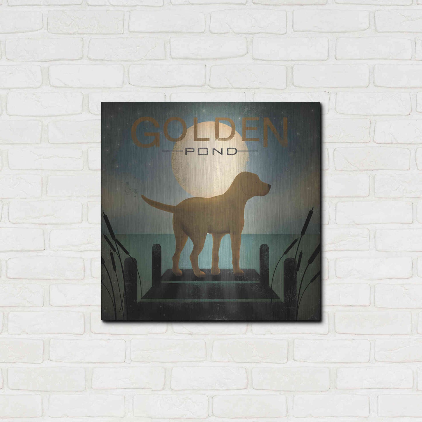 Luxe Metal Art 'Moonrise Yellow Dog - Golden Pond' by Ryan Fowler, Metal Wall Art,24x24