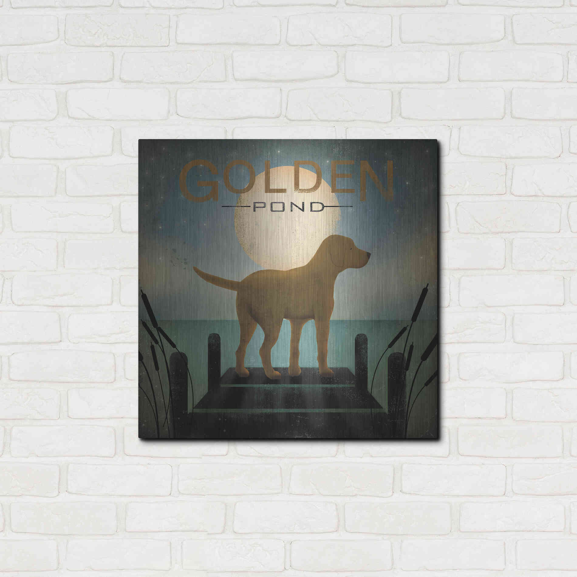 Luxe Metal Art 'Moonrise Yellow Dog - Golden Pond' by Ryan Fowler, Metal Wall Art,24x24