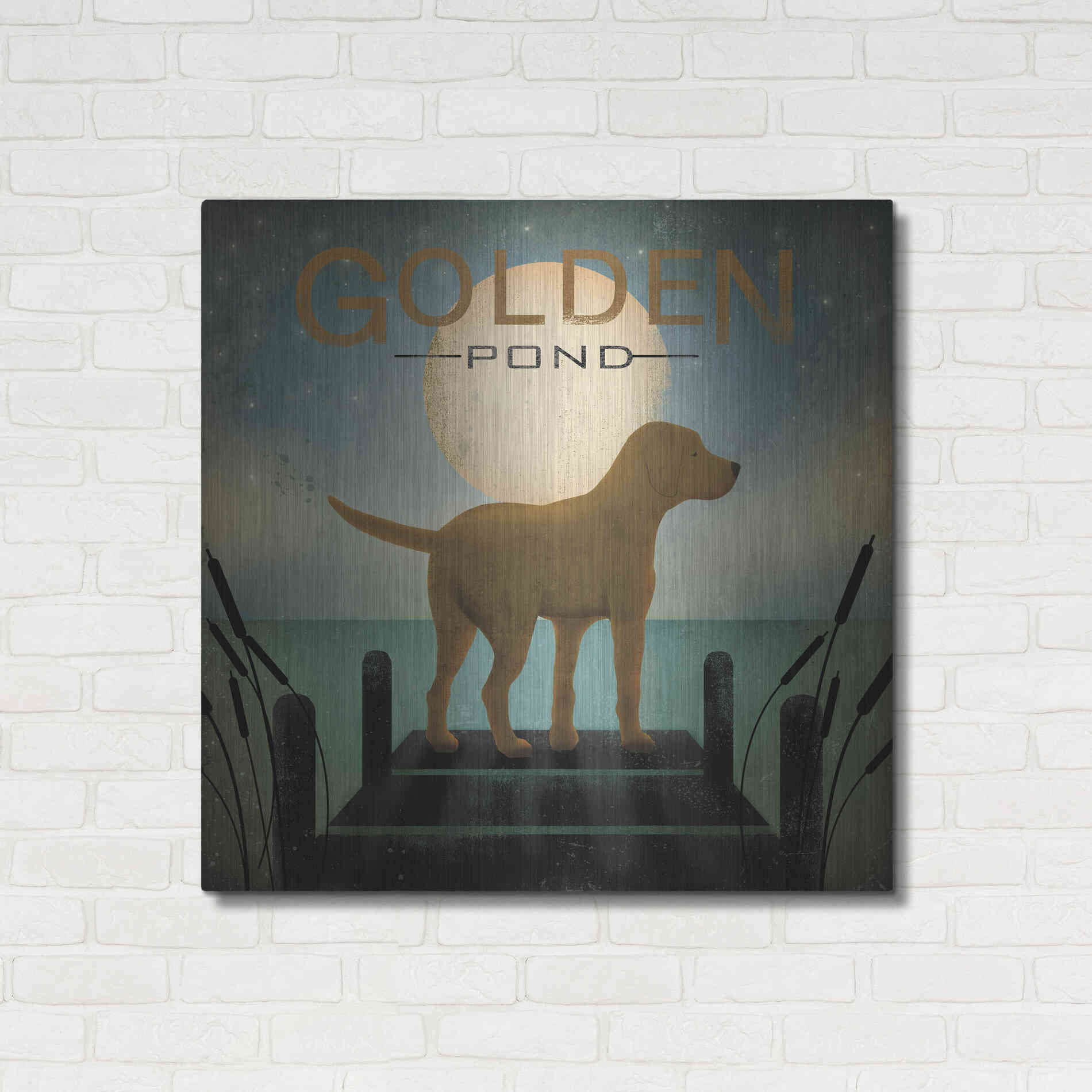 Luxe Metal Art 'Moonrise Yellow Dog - Golden Pond' by Ryan Fowler, Metal Wall Art,36x36