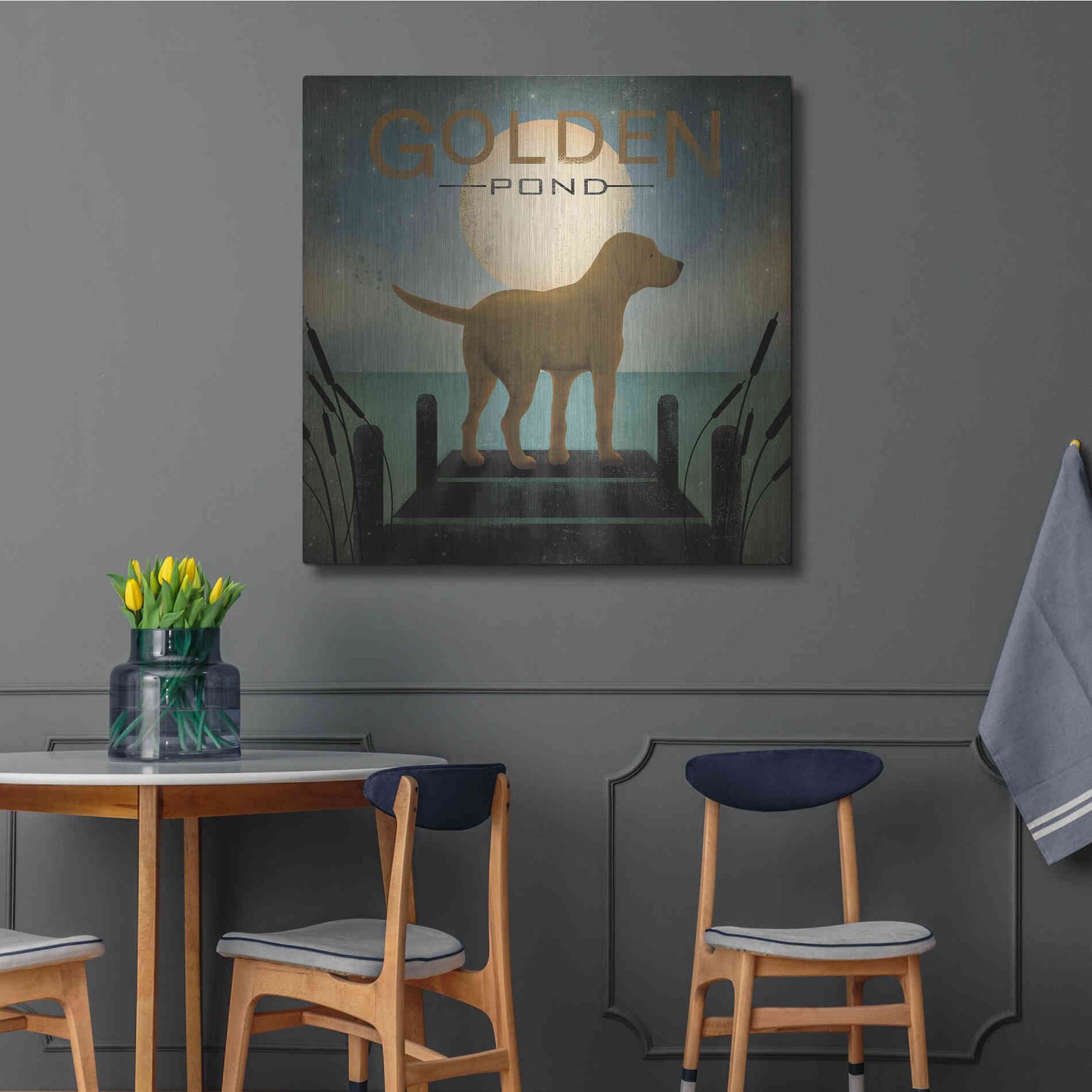 Luxe Metal Art 'Moonrise Yellow Dog - Golden Pond' by Ryan Fowler, Metal Wall Art,36x36