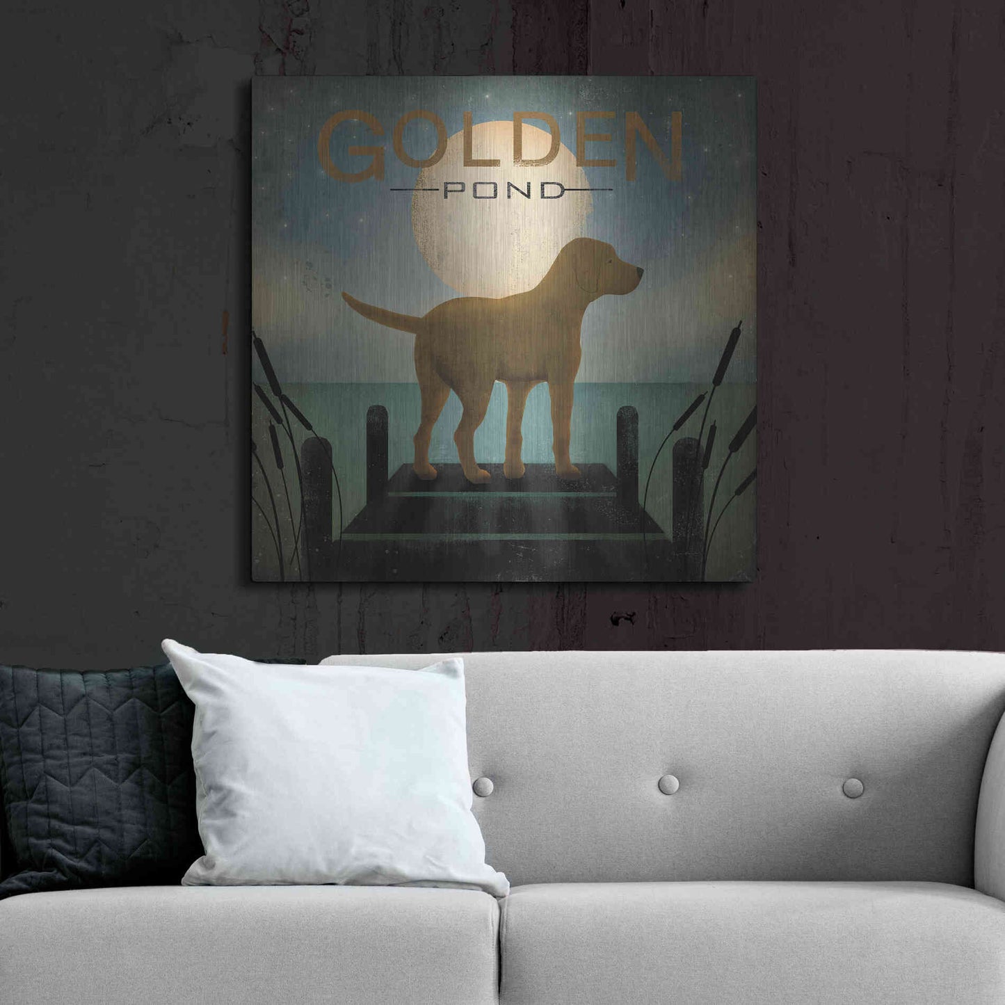 Luxe Metal Art 'Moonrise Yellow Dog - Golden Pond' by Ryan Fowler, Metal Wall Art,36x36