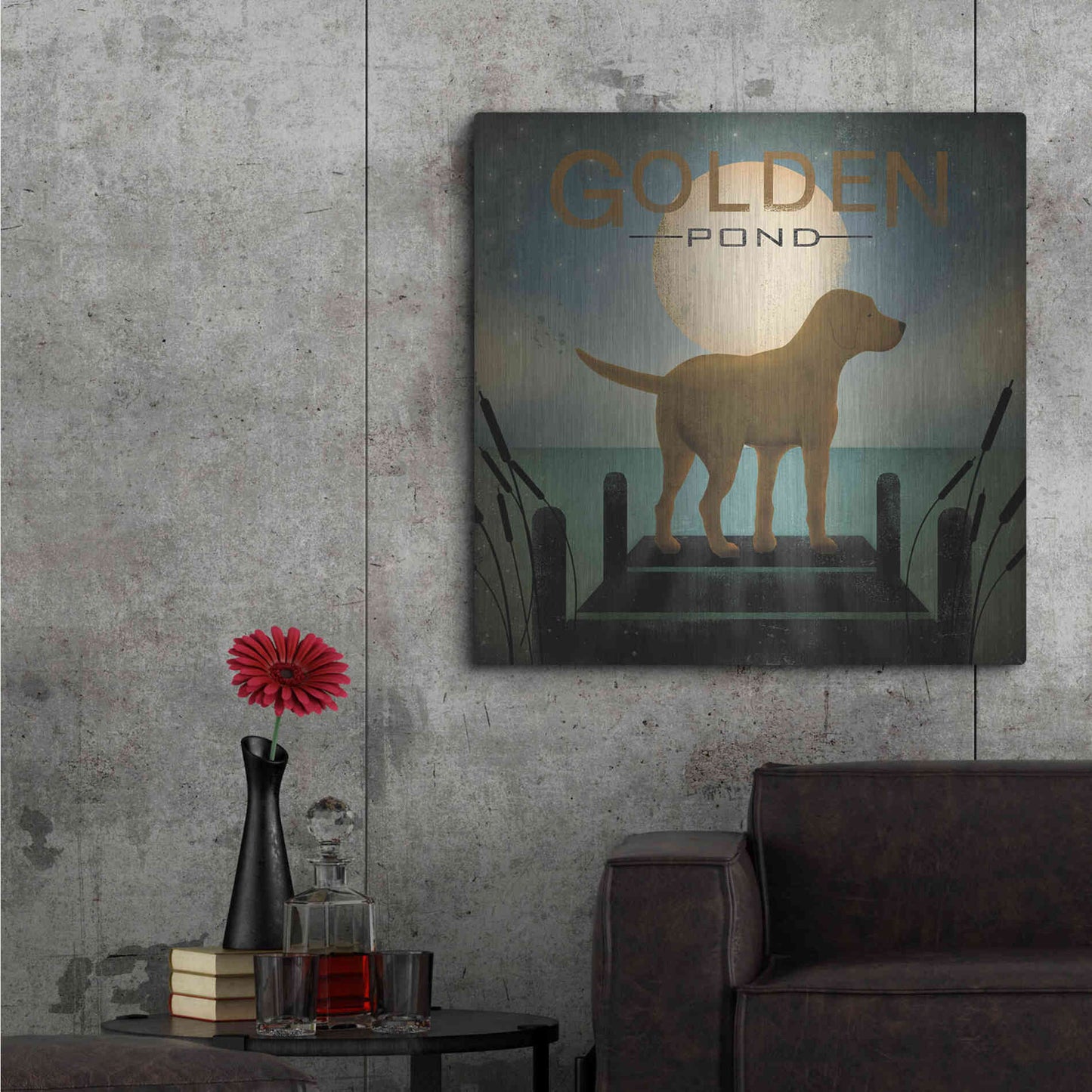 Luxe Metal Art 'Moonrise Yellow Dog - Golden Pond' by Ryan Fowler, Metal Wall Art,36x36