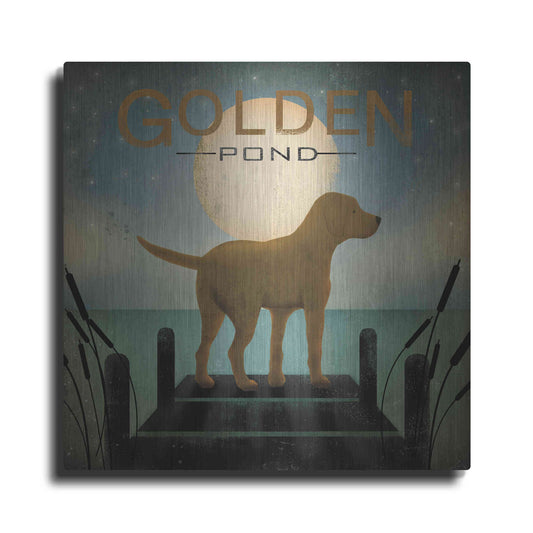 Luxe Metal Art 'Moonrise Yellow Dog - Golden Pond' by Ryan Fowler, Metal Wall Art