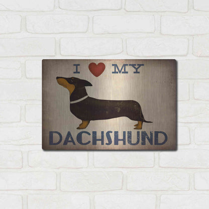 Luxe Metal Art 'Dachshund Longboards - Love v2' by Ryan Fowler, Metal Wall Art,16x12