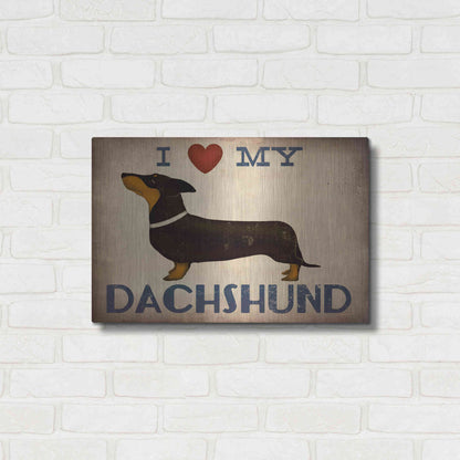 Luxe Metal Art 'Dachshund Longboards - Love v2' by Ryan Fowler, Metal Wall Art,24x16