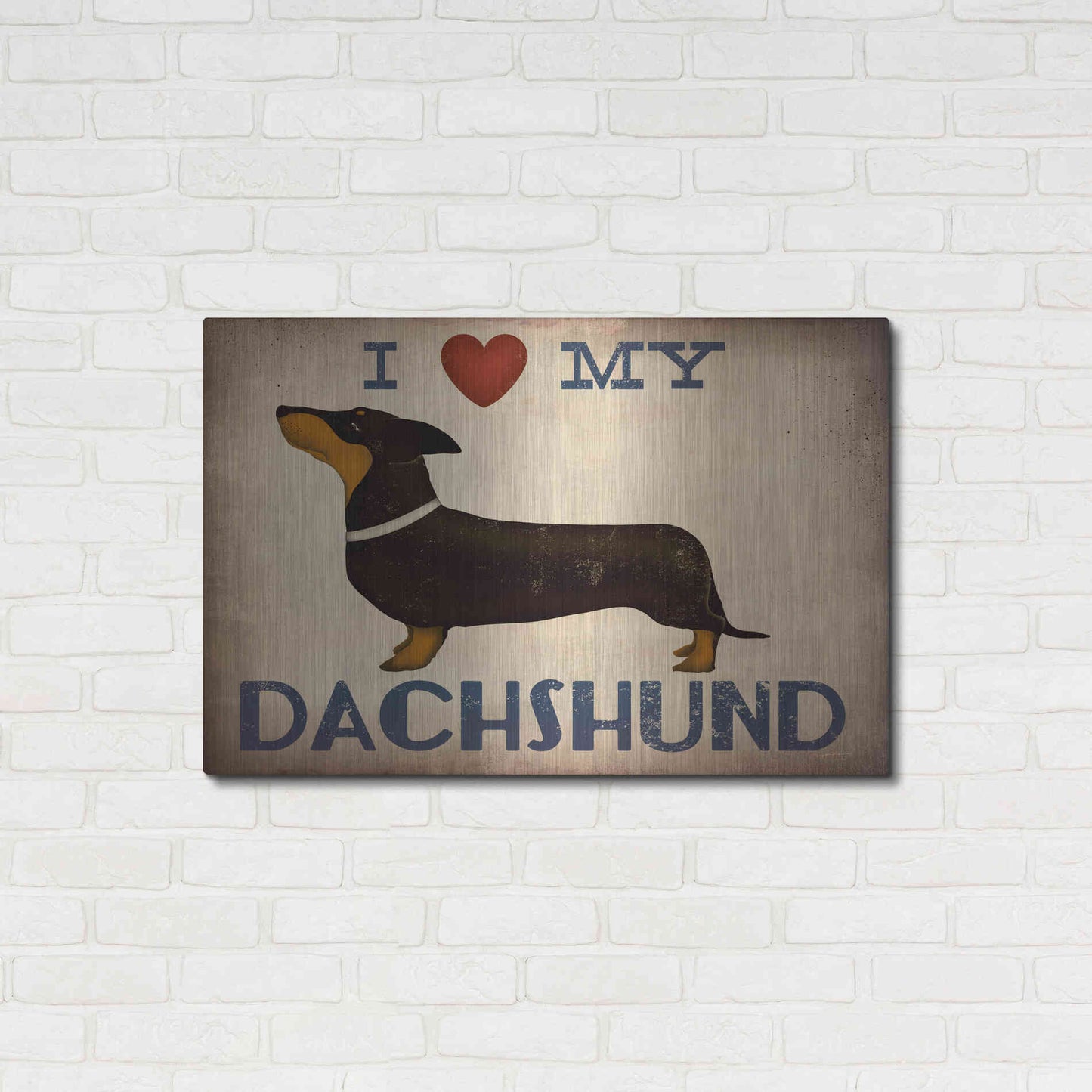 Luxe Metal Art 'Dachshund Longboards - Love v2' by Ryan Fowler, Metal Wall Art,36x24