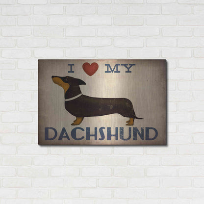 Luxe Metal Art 'Dachshund Longboards - Love v2' by Ryan Fowler, Metal Wall Art,36x24