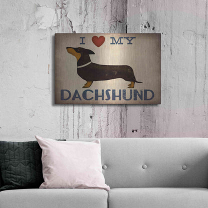 Luxe Metal Art 'Dachshund Longboards - Love v2' by Ryan Fowler, Metal Wall Art,36x24