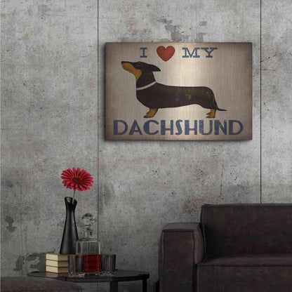 Luxe Metal Art 'Dachshund Longboards - Love v2' by Ryan Fowler, Metal Wall Art,36x24