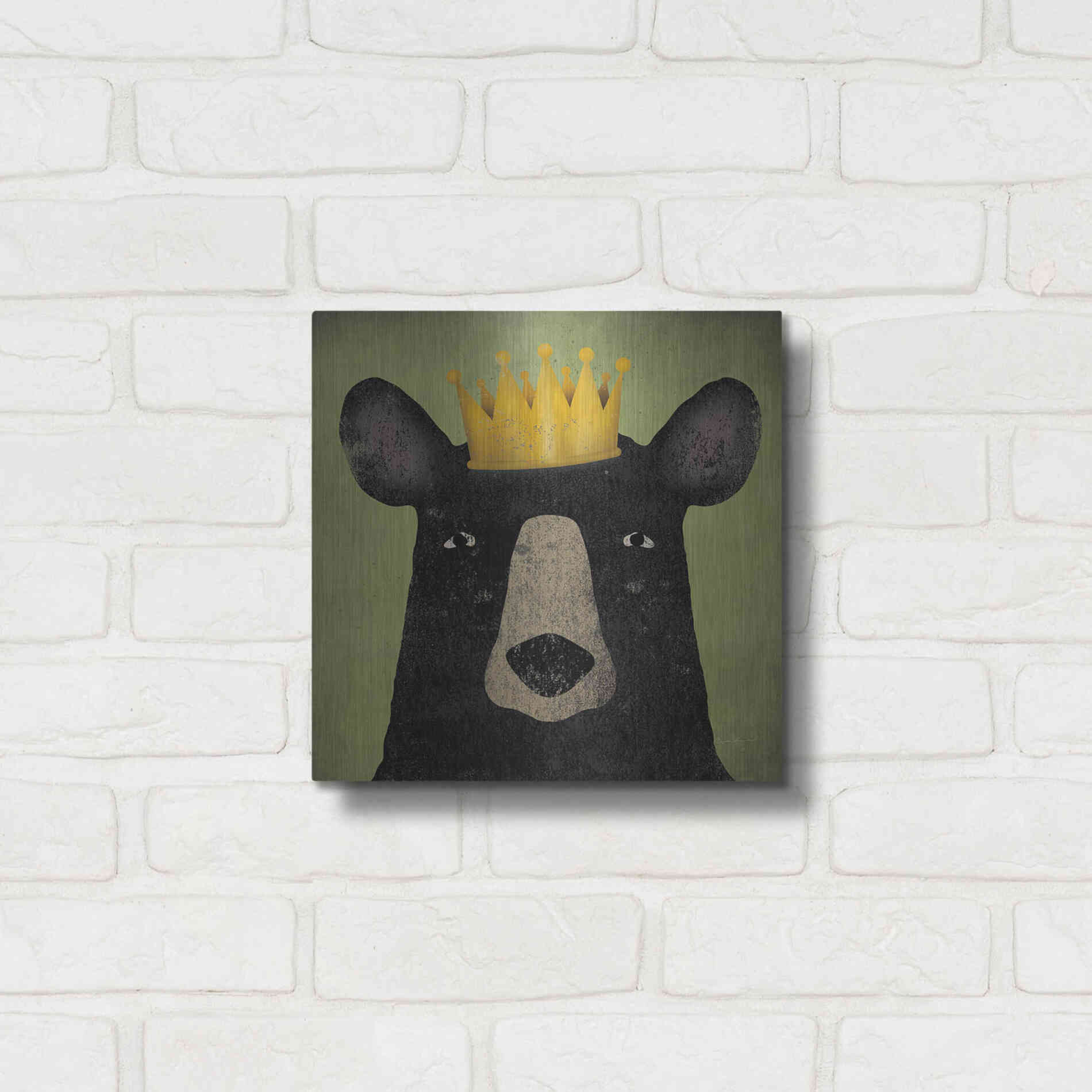 Luxe Metal Art 'The Black Bear with Crown' by Ryan Fowler, Metal Wall Art,12x12