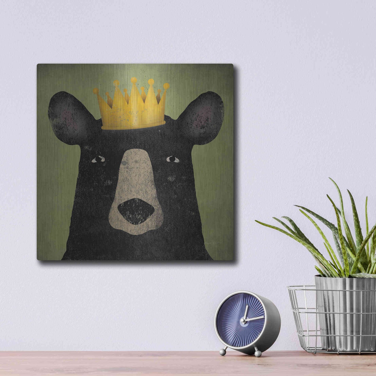 Luxe Metal Art 'The Black Bear with Crown' by Ryan Fowler, Metal Wall Art,12x12