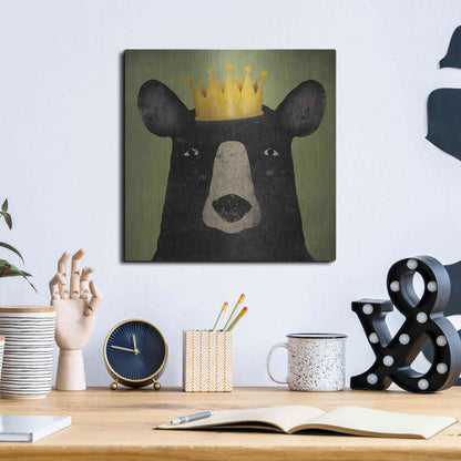 Luxe Metal Art 'The Black Bear with Crown' by Ryan Fowler, Metal Wall Art,12x12