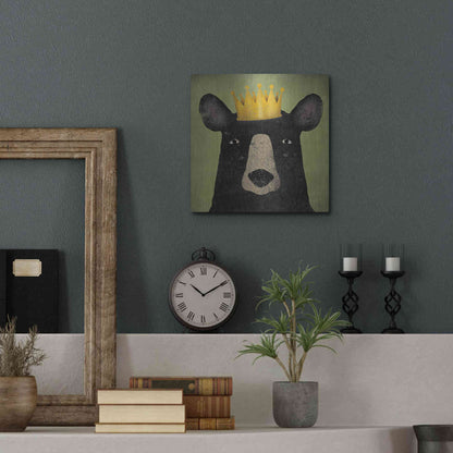 Luxe Metal Art 'The Black Bear with Crown' by Ryan Fowler, Metal Wall Art,12x12