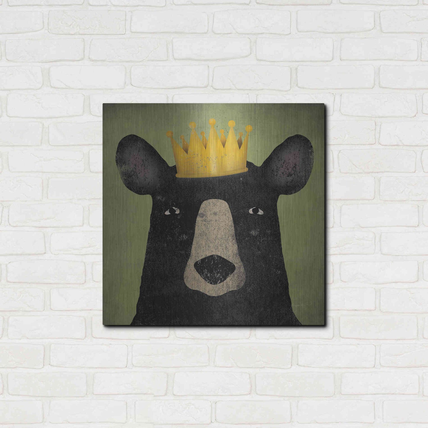 Luxe Metal Art 'The Black Bear with Crown' by Ryan Fowler, Metal Wall Art,24x24
