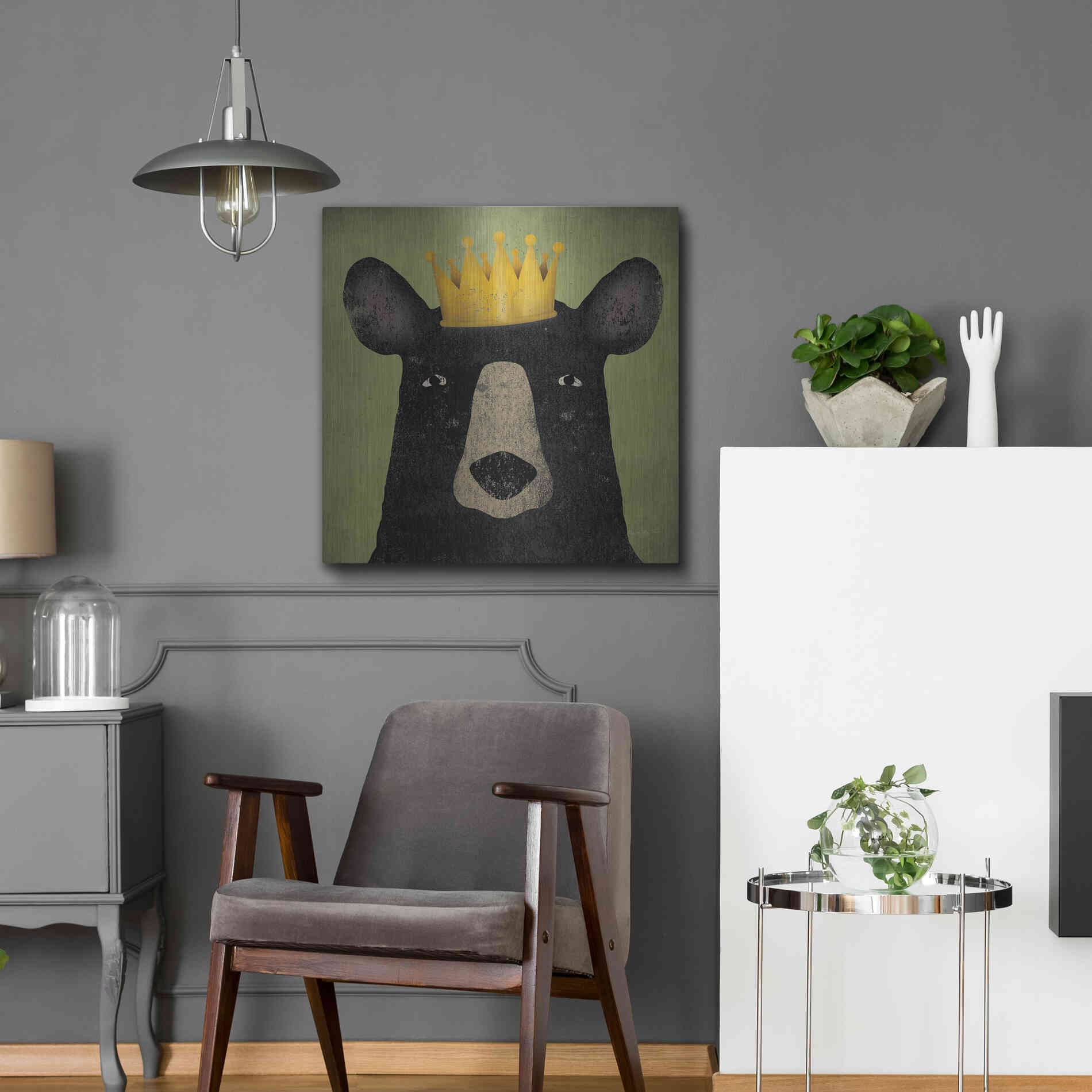 Luxe Metal Art 'The Black Bear with Crown' by Ryan Fowler, Metal Wall Art,24x24