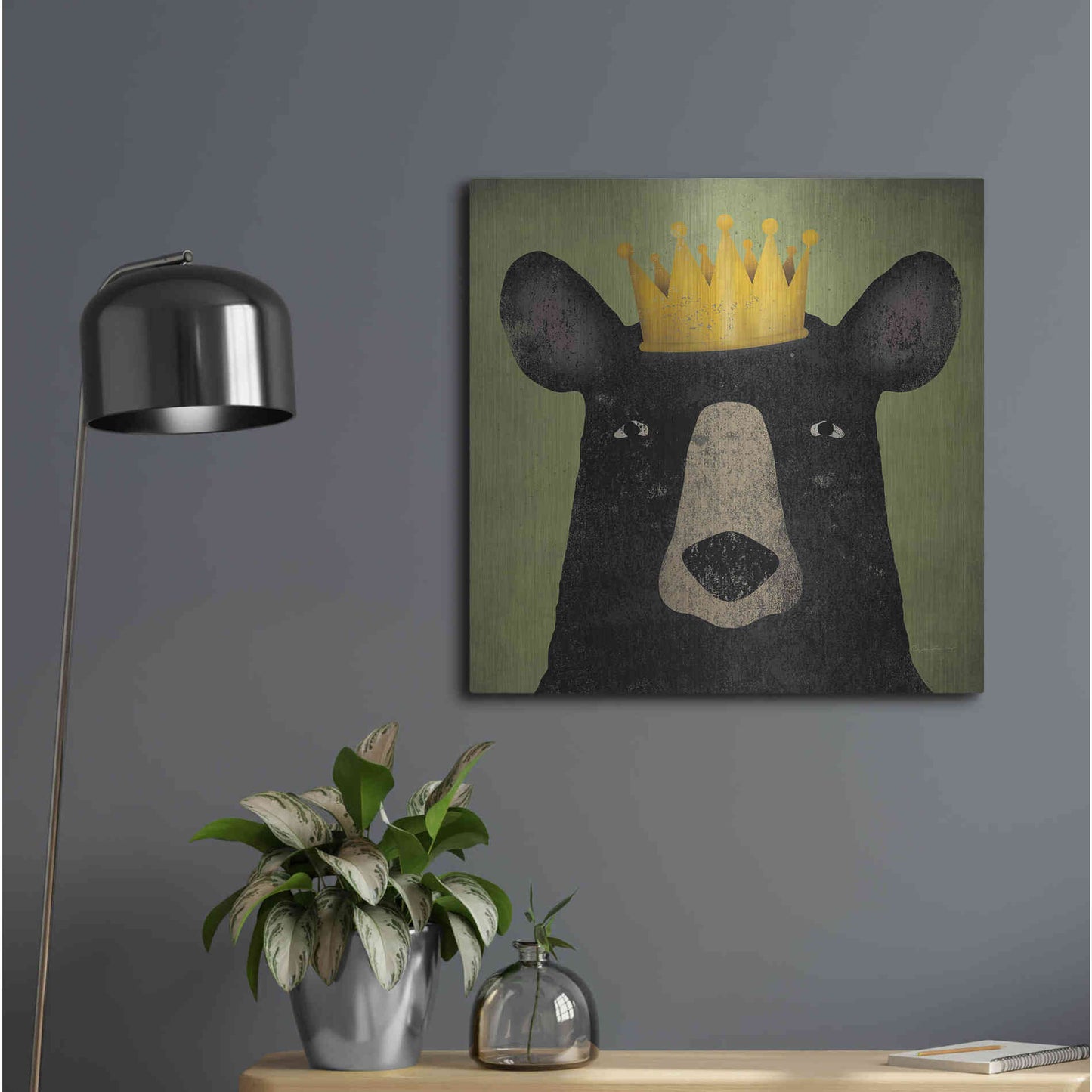 Luxe Metal Art 'The Black Bear with Crown' by Ryan Fowler, Metal Wall Art,24x24