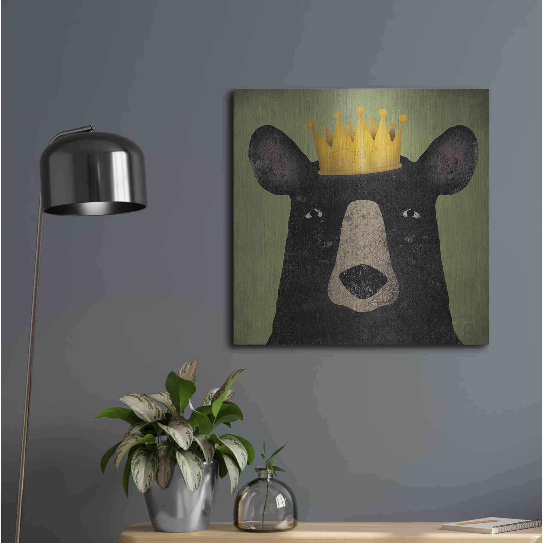 Luxe Metal Art 'The Black Bear with Crown' by Ryan Fowler, Metal Wall Art,24x24