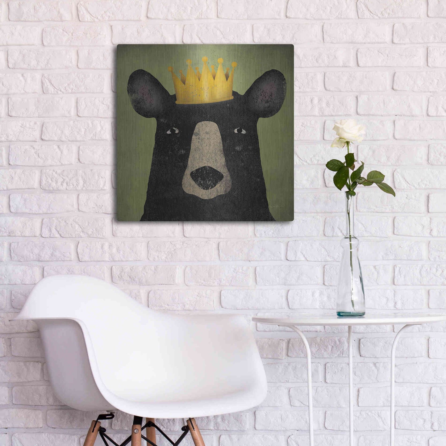 Luxe Metal Art 'The Black Bear with Crown' by Ryan Fowler, Metal Wall Art,24x24