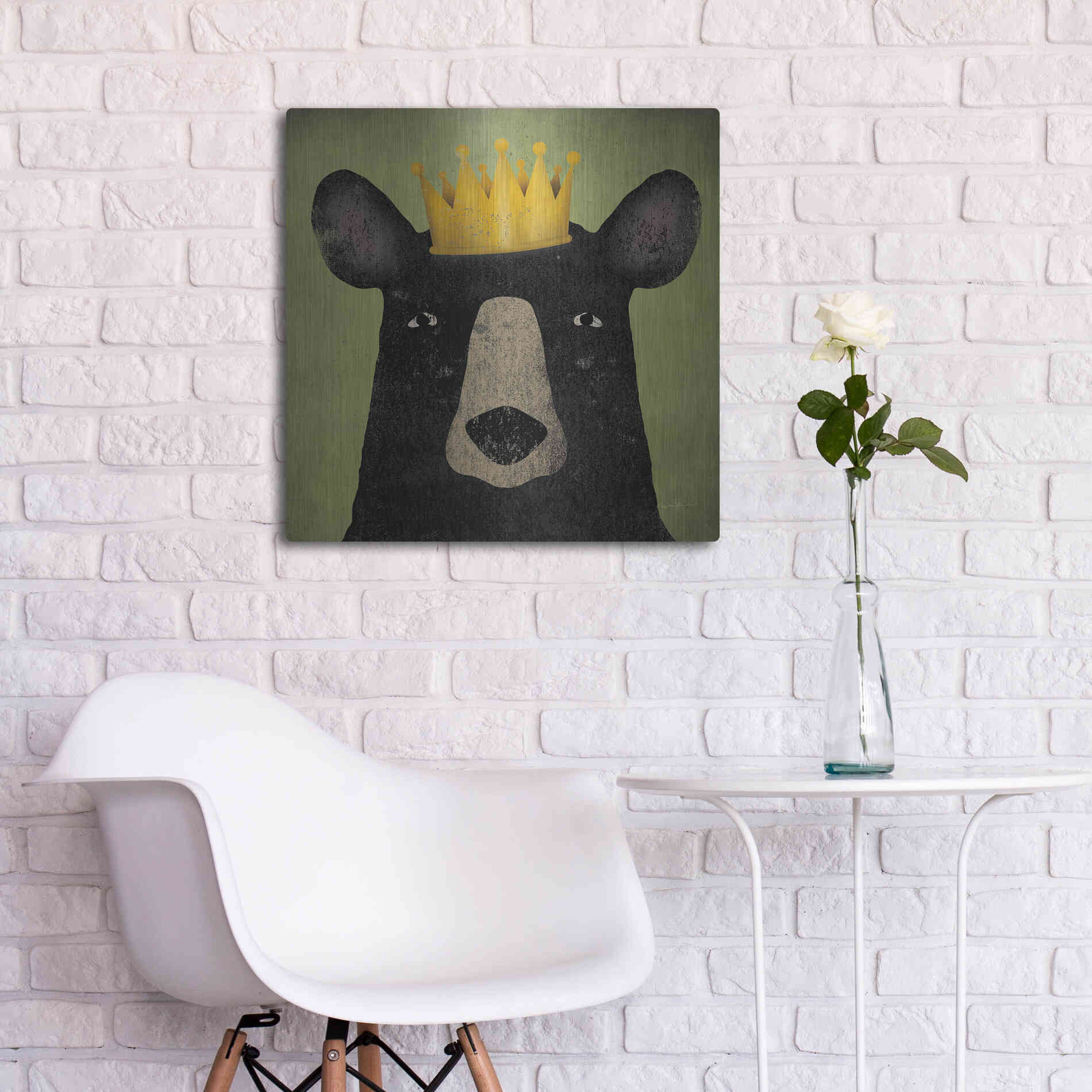 Luxe Metal Art 'The Black Bear with Crown' by Ryan Fowler, Metal Wall Art,24x24