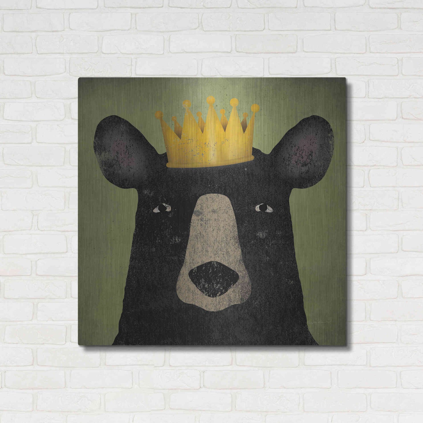 Luxe Metal Art 'The Black Bear with Crown' by Ryan Fowler, Metal Wall Art,36x36