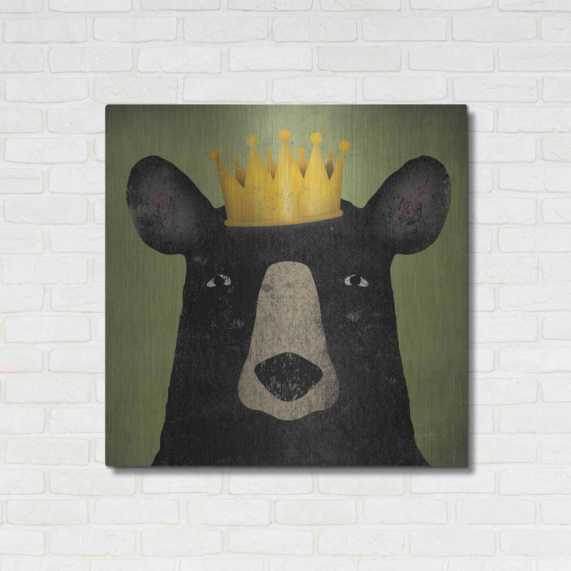 Luxe Metal Art 'The Black Bear with Crown' by Ryan Fowler, Metal Wall Art,36x36