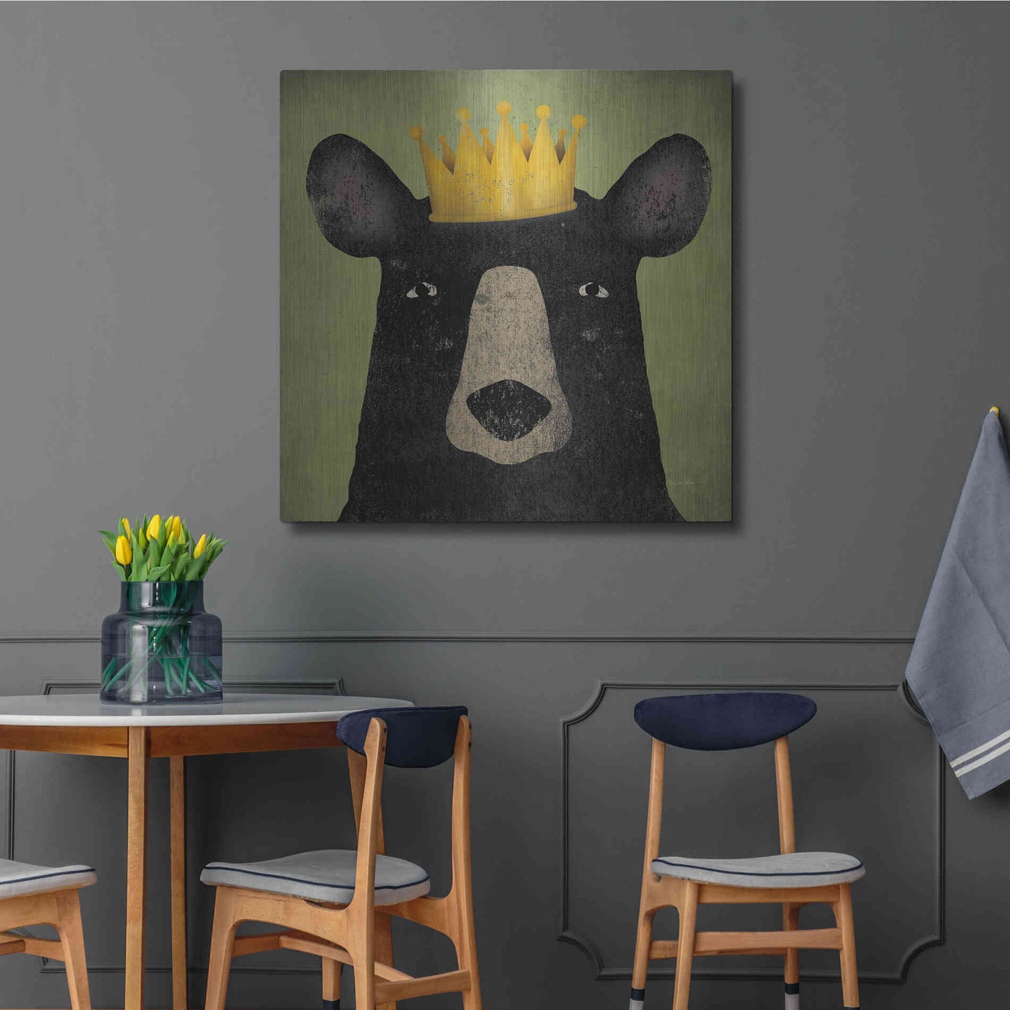 Luxe Metal Art 'The Black Bear with Crown' by Ryan Fowler, Metal Wall Art,36x36