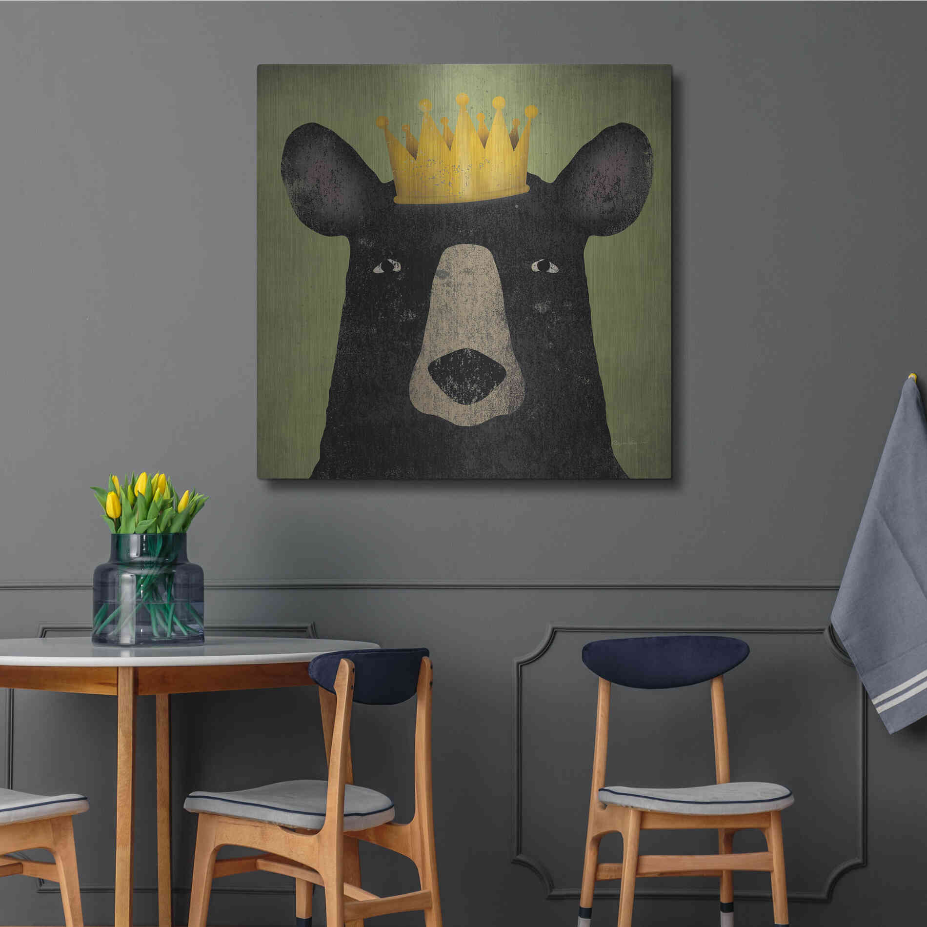 Luxe Metal Art 'The Black Bear with Crown' by Ryan Fowler, Metal Wall Art,36x36