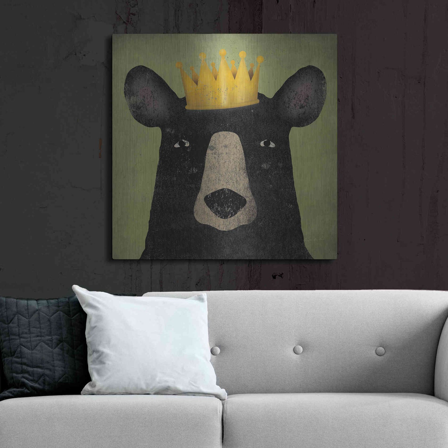 Luxe Metal Art 'The Black Bear with Crown' by Ryan Fowler, Metal Wall Art,36x36