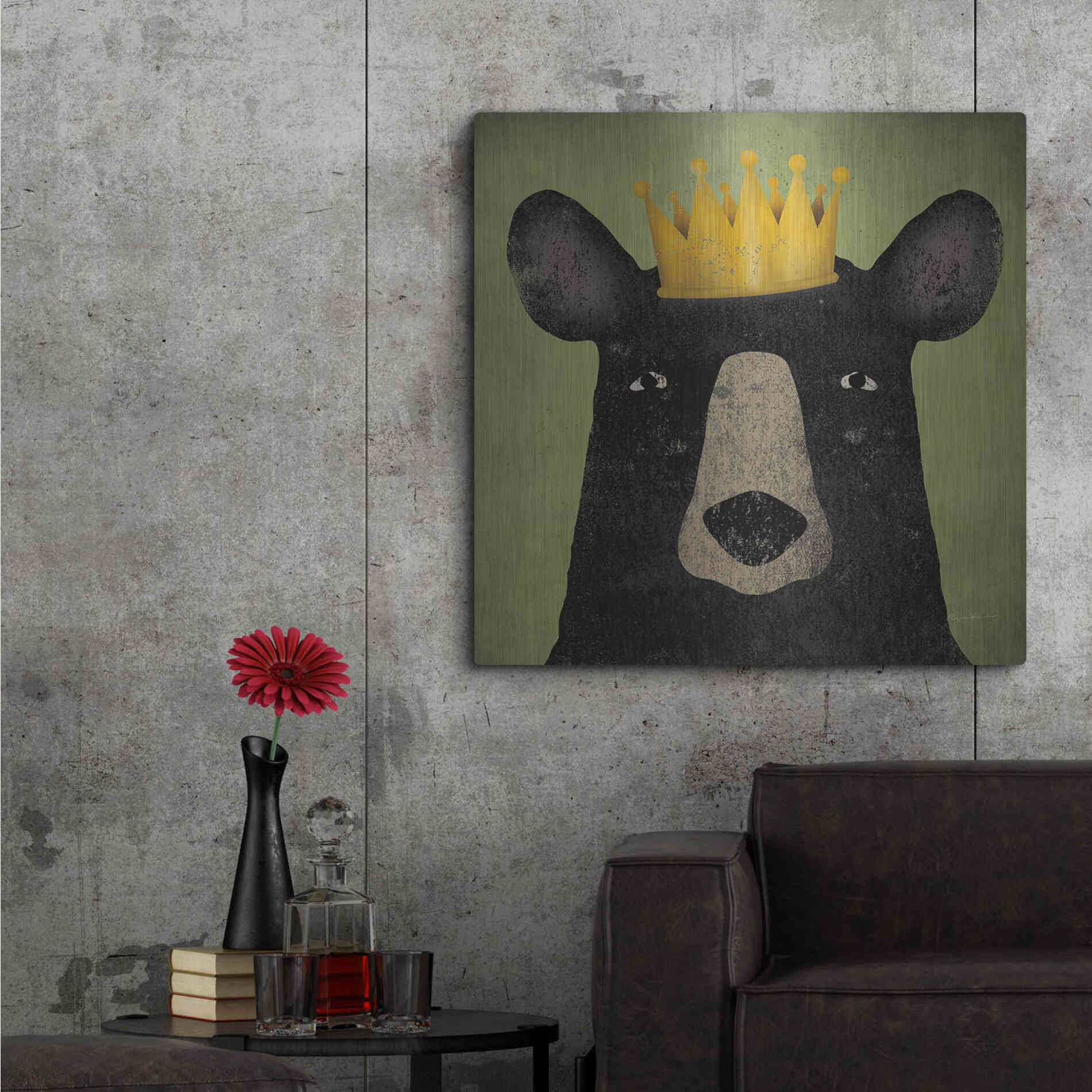 Luxe Metal Art 'The Black Bear with Crown' by Ryan Fowler, Metal Wall Art,36x36