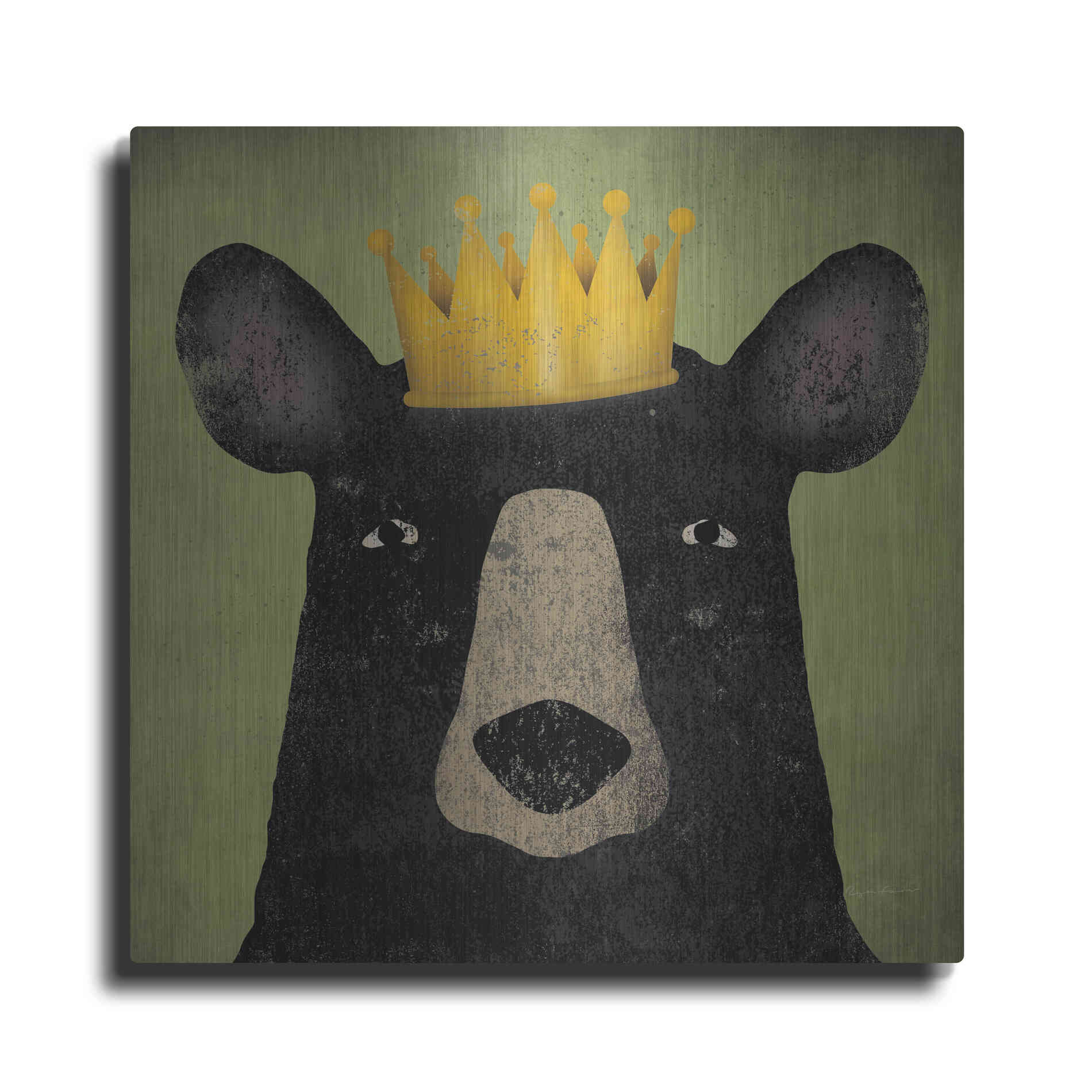 Luxe Metal Art 'The Black Bear with Crown' by Ryan Fowler, Metal Wall Art