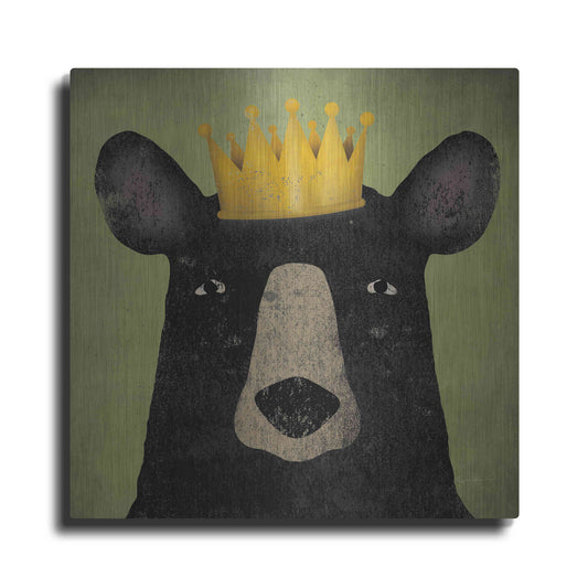 Luxe Metal Art 'The Black Bear with Crown' by Ryan Fowler, Metal Wall Art
