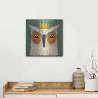Luxe Metal Art 'White Owl with Crown' by Ryan Fowler, Metal Wall Art,12x12