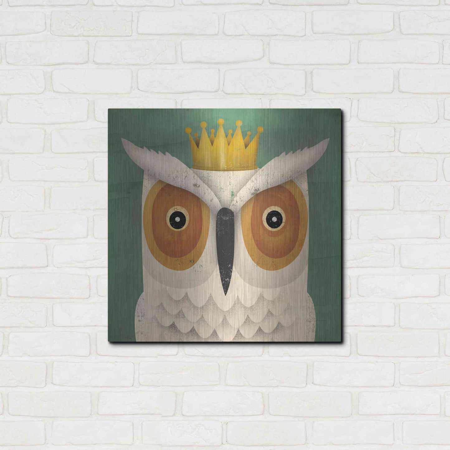 Luxe Metal Art 'White Owl with Crown' by Ryan Fowler, Metal Wall Art,24x24