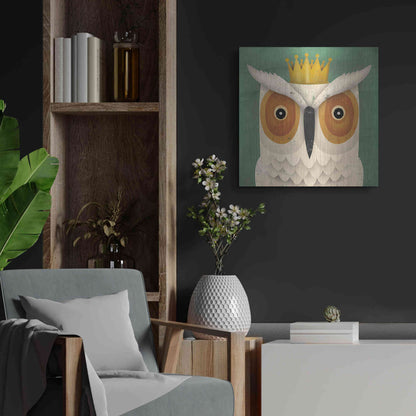 Luxe Metal Art 'White Owl with Crown' by Ryan Fowler, Metal Wall Art,24x24