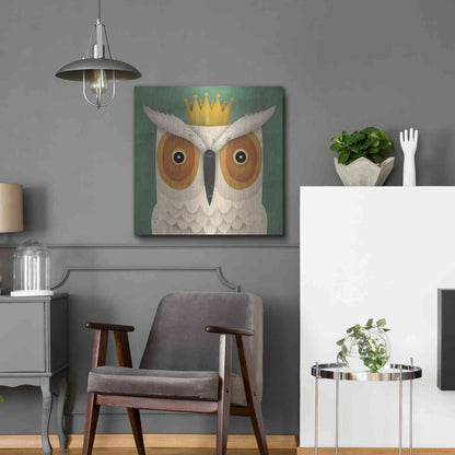 Luxe Metal Art 'White Owl with Crown' by Ryan Fowler, Metal Wall Art,24x24