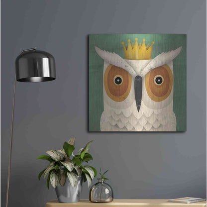 Luxe Metal Art 'White Owl with Crown' by Ryan Fowler, Metal Wall Art,24x24