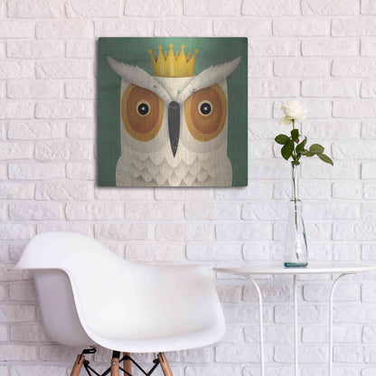 Luxe Metal Art 'White Owl with Crown' by Ryan Fowler, Metal Wall Art,24x24