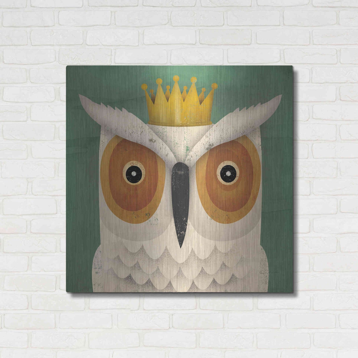 Luxe Metal Art 'White Owl with Crown' by Ryan Fowler, Metal Wall Art,36x36